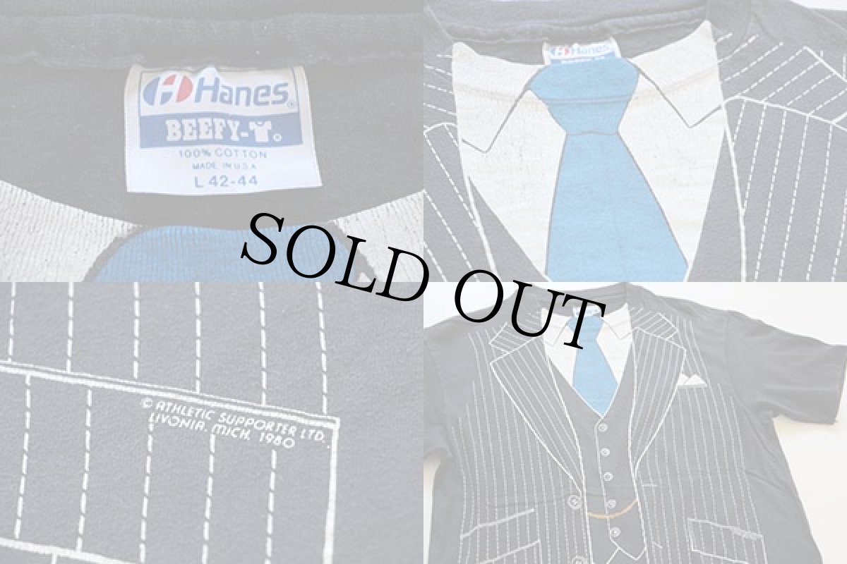 画像4: 80s USA製 Hanes スーツ 騙し絵 コットンTシャツ 炭黒 L (4)