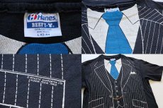 画像4: 80s USA製 Hanes スーツ 騙し絵 コットンTシャツ 炭黒 L (4)