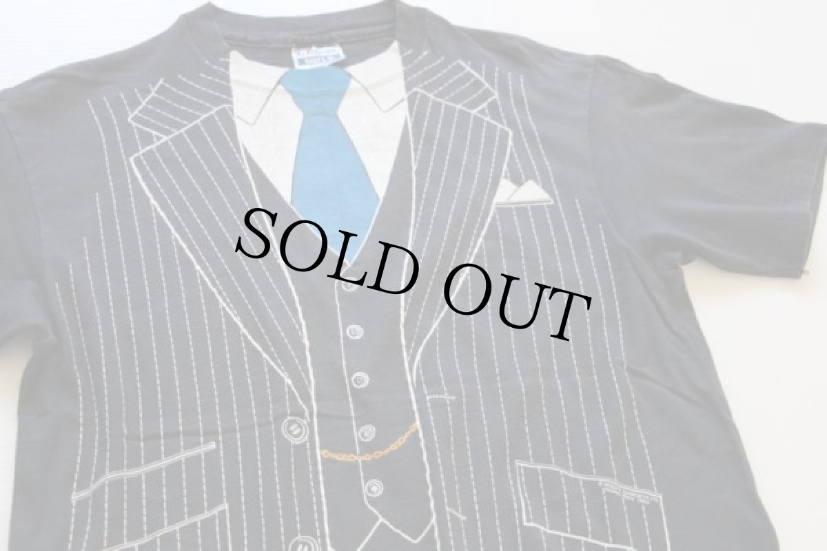 画像3: 80s USA製 Hanes スーツ 騙し絵 コットンTシャツ 炭黒 L (3)