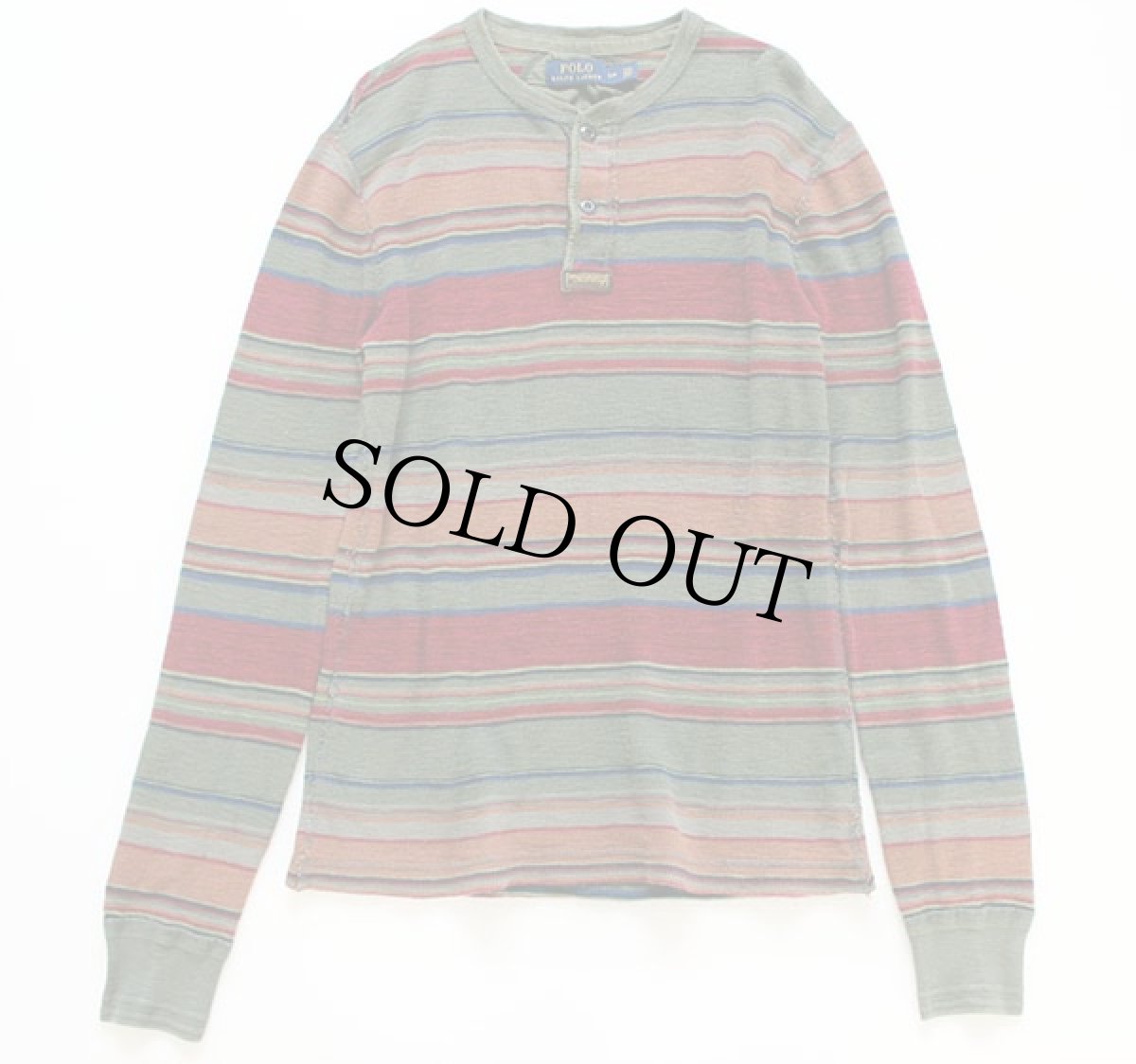 画像2: ポロ ラルフローレン ラグ柄 ヘンリーネック コットン サーマルシャツ S (2)