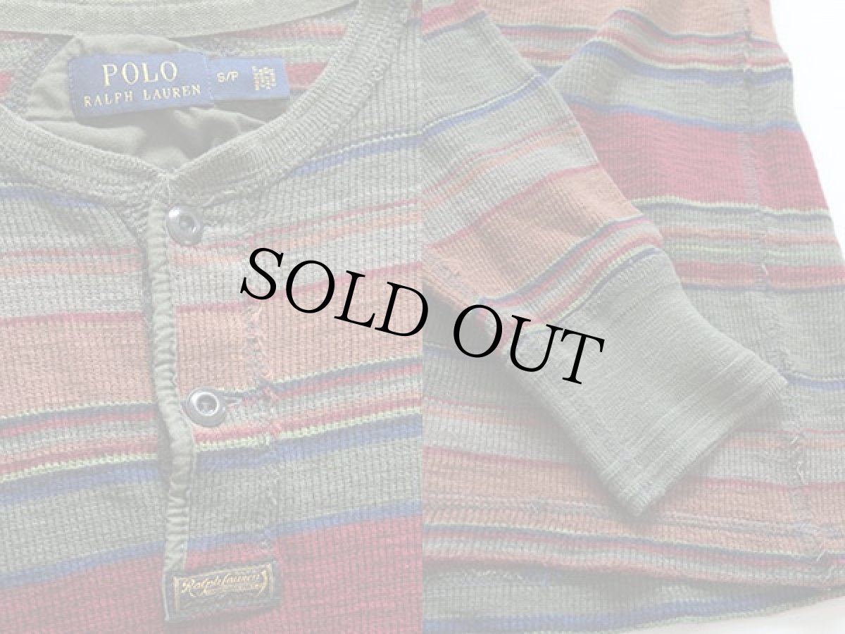 画像3: ポロ ラルフローレン ラグ柄 ヘンリーネック コットン サーマルシャツ S (3)