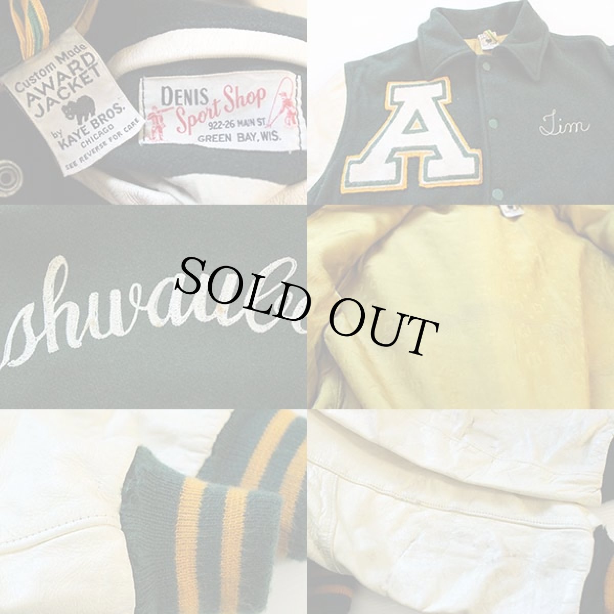 画像3: 70s KAYE BROS パッチ付き チェーン刺繍 メルトン ウール 袖革スタジャン 緑 (3)