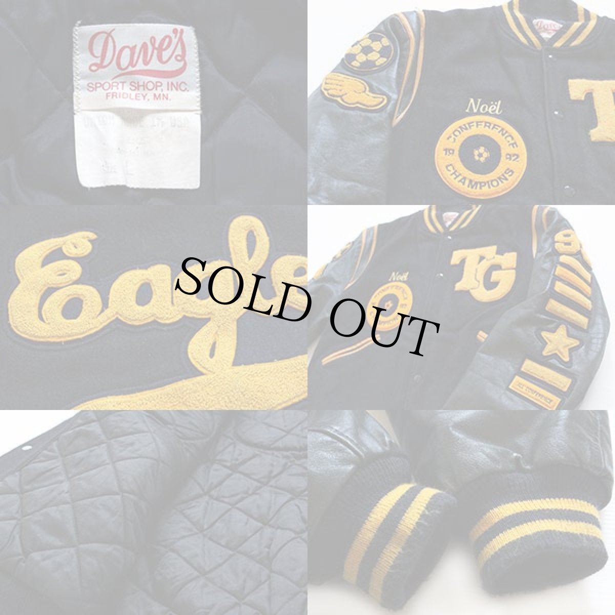 画像3: 90s USA製 Dave's パッチ付き メルトン ウール 袖革スタジャン 濃紺 L (3)