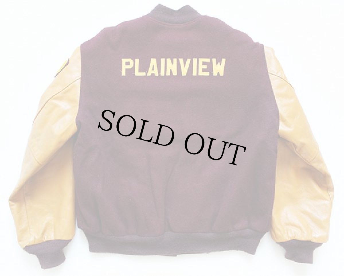 画像2: 80s USA製 TROPHY JACKETS パッチ付き メルトン ウール 袖革スタジャン バーガンディ XL (2)