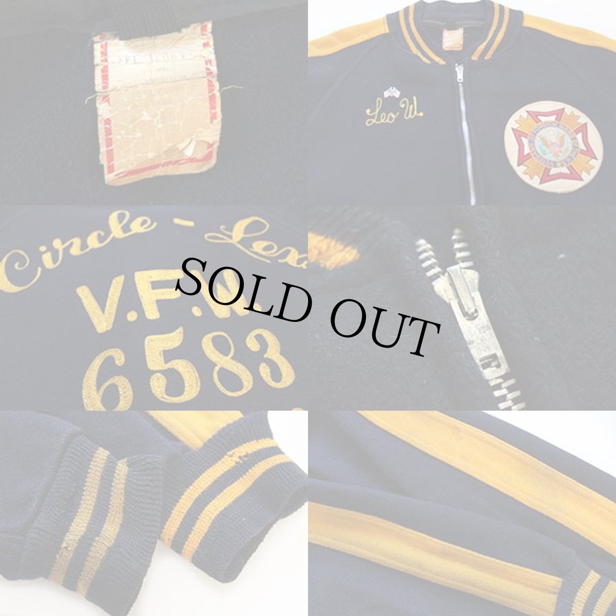 画像3: 60s VFW パッチ&ピンズ付き チェーン刺繍 メルトン ウール ジップスタジャン 紺×マスタード (3)