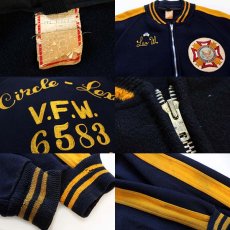 画像3: 60s VFW パッチ&ピンズ付き チェーン刺繍 メルトン ウール ジップスタジャン 紺×マスタード (3)