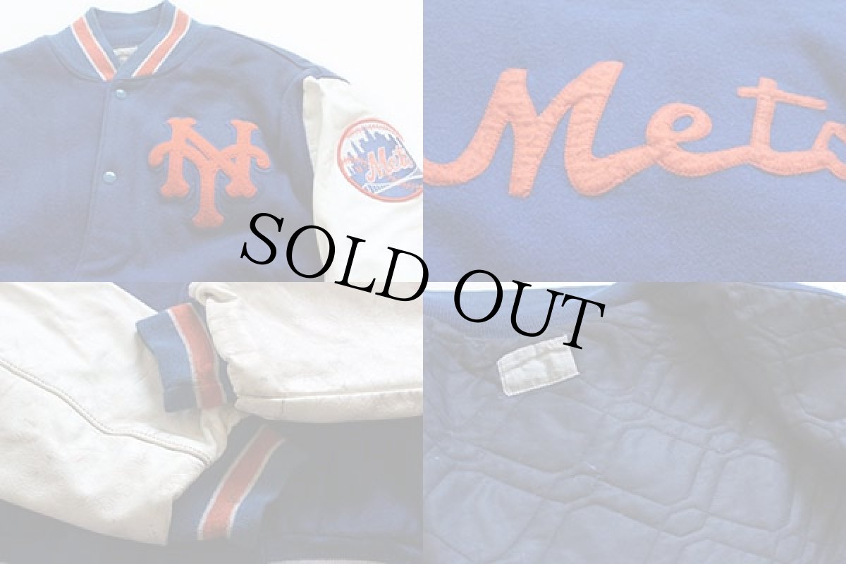 画像3: 90s NY Mets ニューヨーク メッツ パッチ付き メルトン ウール 袖革スタジャン 青×白×オレンジ (3)
