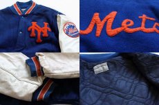 画像3: 90s NY Mets ニューヨーク メッツ パッチ付き メルトン ウール 袖革スタジャン 青×白×オレンジ (3)