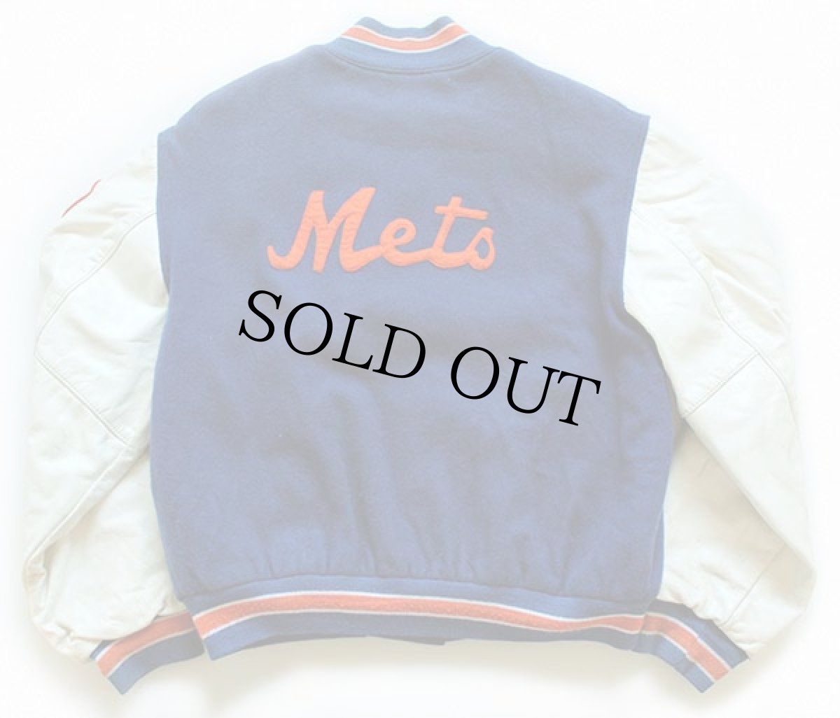 画像2: 90s NY Mets ニューヨーク メッツ パッチ付き メルトン ウール 袖革スタジャン 青×白×オレンジ (2)