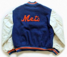 画像2: 90s NY Mets ニューヨーク メッツ パッチ付き メルトン ウール 袖革スタジャン 青×白×オレンジ (2)
