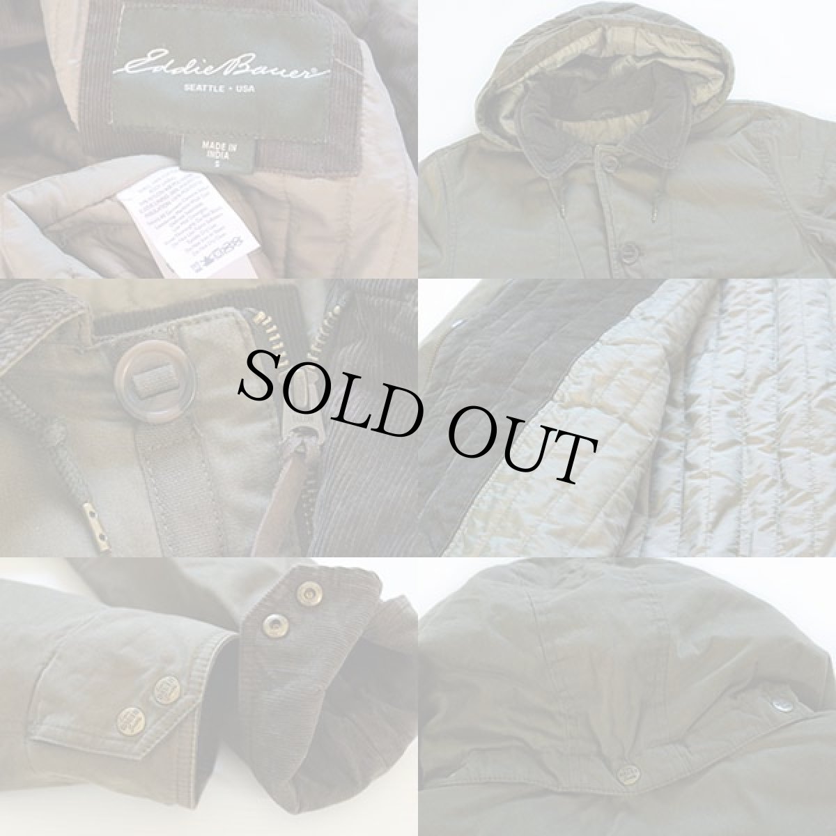 画像3: EddieBauerエディーバウアー フード付き キルティングライナー コットン フィールドジャケット オリーブ S (3)