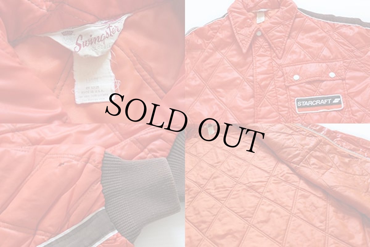 画像3: 70s USA製 Swingster STARCRAFT パッチ付き ナイロン キルティング レーシングジャケット オレンジ×茶 L (3)