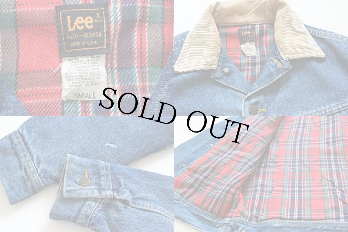 画像3: 80s USA製 Leeリー 221 タータンチェック ネルライナー デニムジャケット 4ポケット S (3)