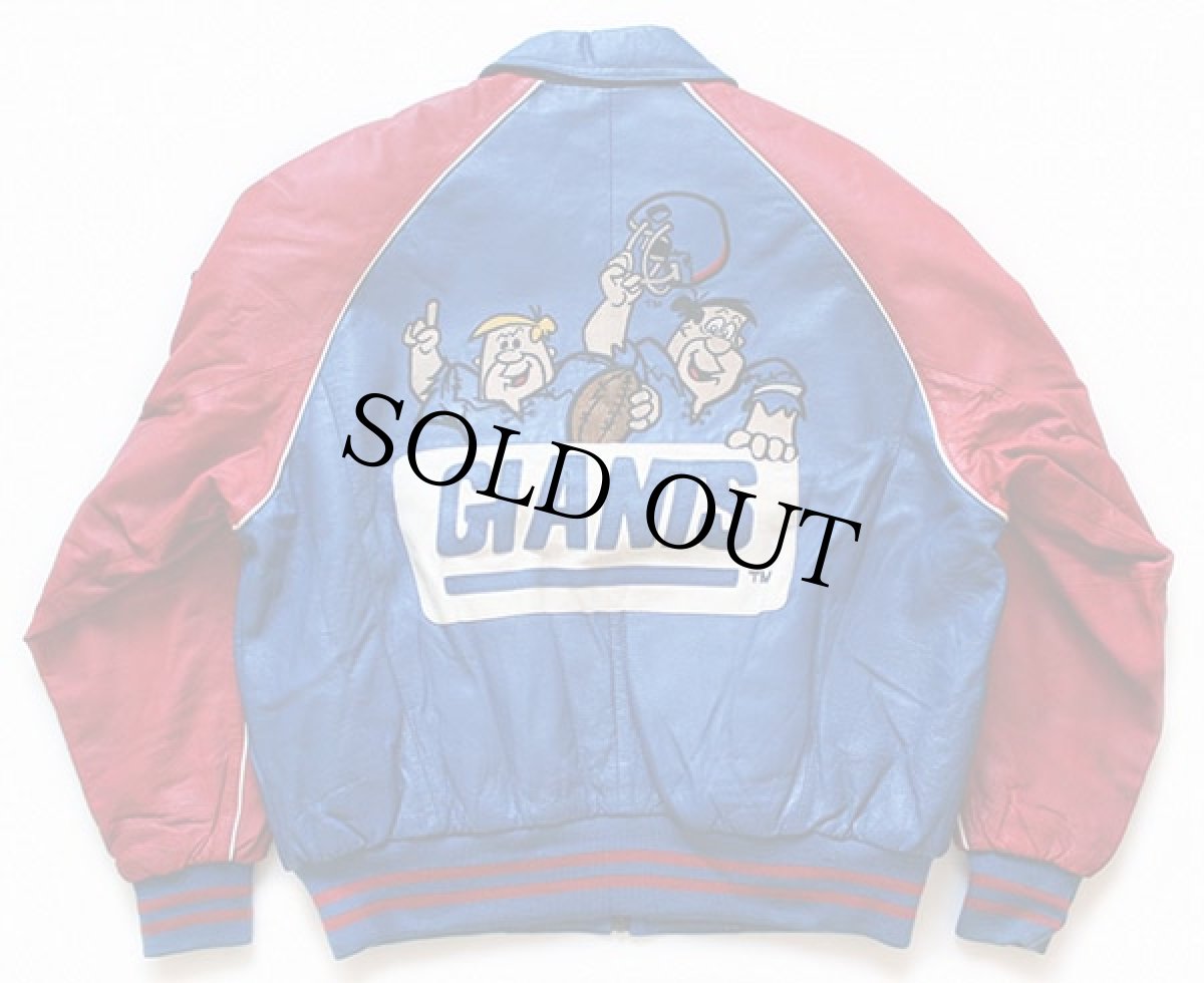 画像2: 90s MONTANA TOONS GIANTS×The Flintstonesフリントストーン レザージャケット 青×赤 L (2)