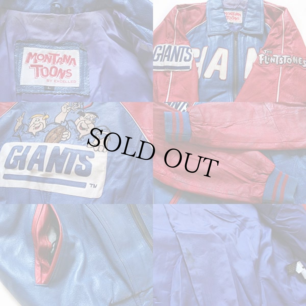 画像3: 90s MONTANA TOONS GIANTS×The Flintstonesフリントストーン レザージャケット 青×赤 L (3)