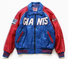 画像1: 90s MONTANA TOONS GIANTS×The Flintstonesフリントストーン レザージャケット 青×赤 L (1)