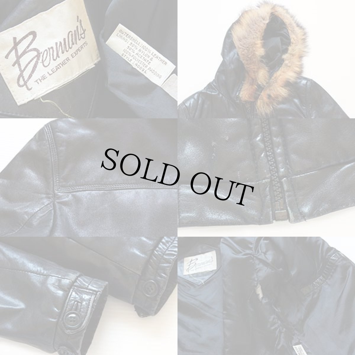 画像3: 80s Berman's 中綿入り リアルファー レザーパーカー 黒 (3)