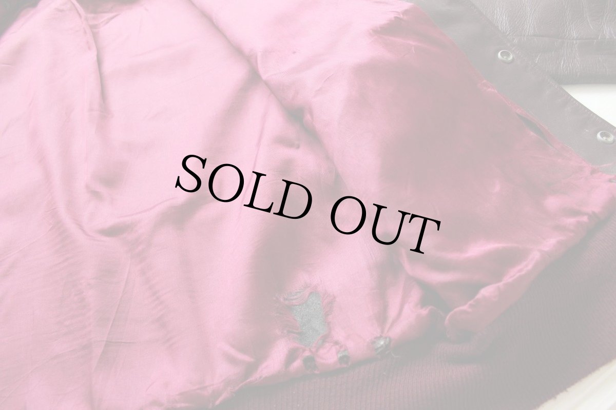 画像7: 60s UNKNOWN ライン入り オールレザー スタジャン バーガンディ 40 (7)