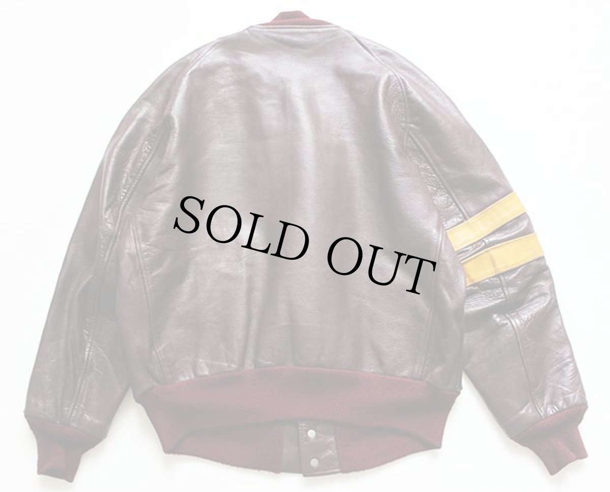 画像2: 60s UNKNOWN ライン入り オールレザー スタジャン バーガンディ 40 (2)