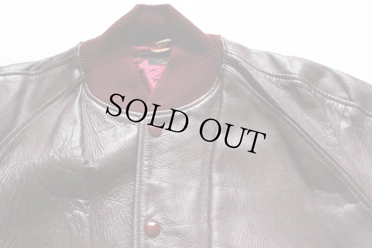 画像3: 60s UNKNOWN ライン入り オールレザー スタジャン バーガンディ 40 (3)