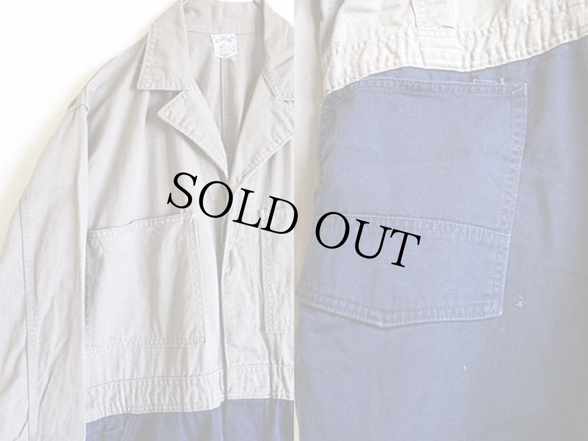 画像3: 50s GO-PFOR ツートン HBT ヘリンボーンツイル×コットンツイル オールインワン グレー×ナス紺 40★つなぎ (3)