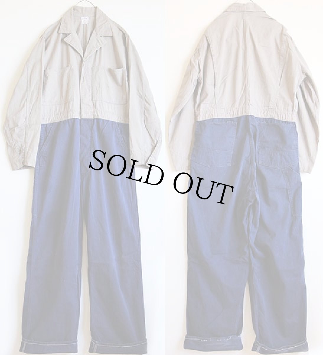 画像2: 50s GO-PFOR ツートン HBT ヘリンボーンツイル×コットンツイル オールインワン グレー×ナス紺 40★つなぎ (2)