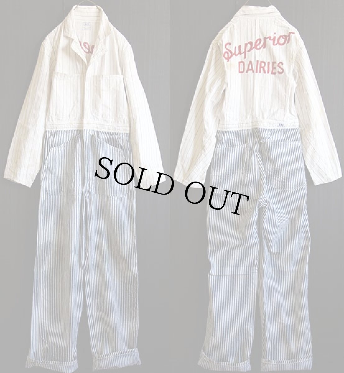 画像2: 50s Leeリー チェーン刺繍 HBTストライプヘリンボーンxヒッコリー オールインワン 34★つなぎ (2)