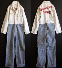 画像2: 50s Leeリー チェーン刺繍 HBTストライプヘリンボーンxヒッコリー オールインワン 34★つなぎ (2)