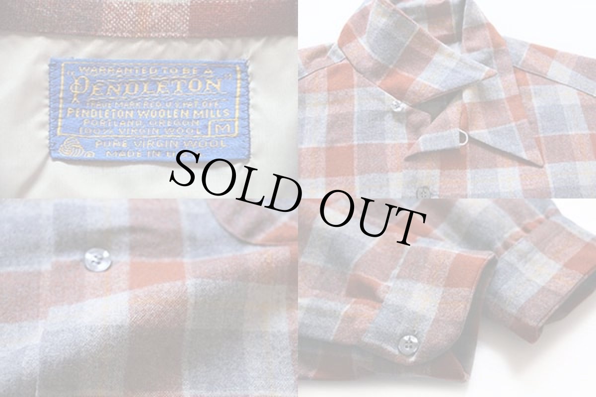 画像3: 70s USA製 PENDLETONペンドルトン チェック ウール オープンカラーシャツ M (3)