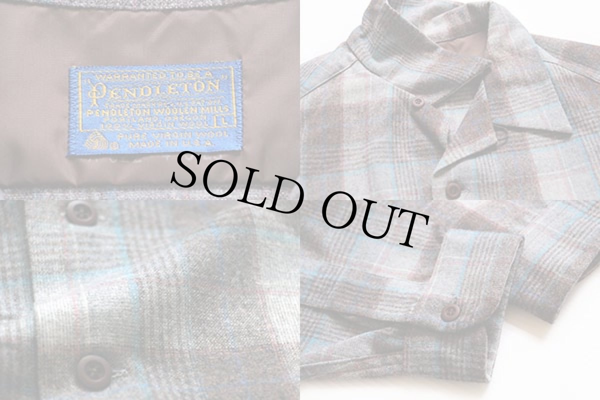 画像3: 70s USA製 PENDLETONペンドルトン チェック ウール オープンカラーシャツ L (3)