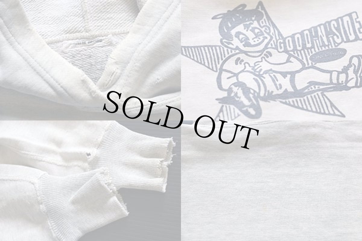 画像3: 50s MILLIE'S 染み込みプリント ツートン コットン スウェットパーカー 杢ライトグレー (3)