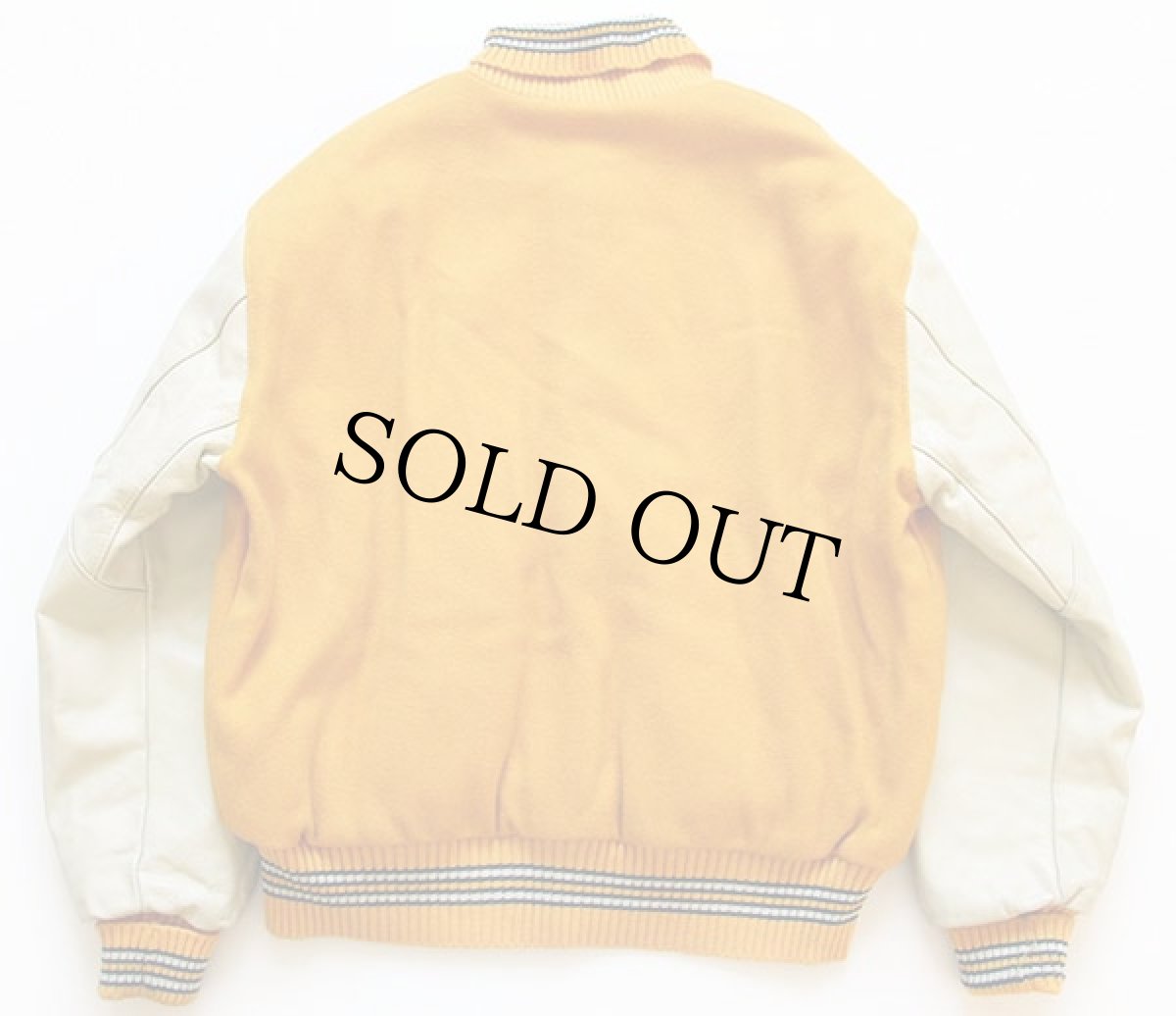 画像2: 90s USA製 DeLONGデロング メルトン ウール 袖革スタジャン 黄×クリーム L (2)