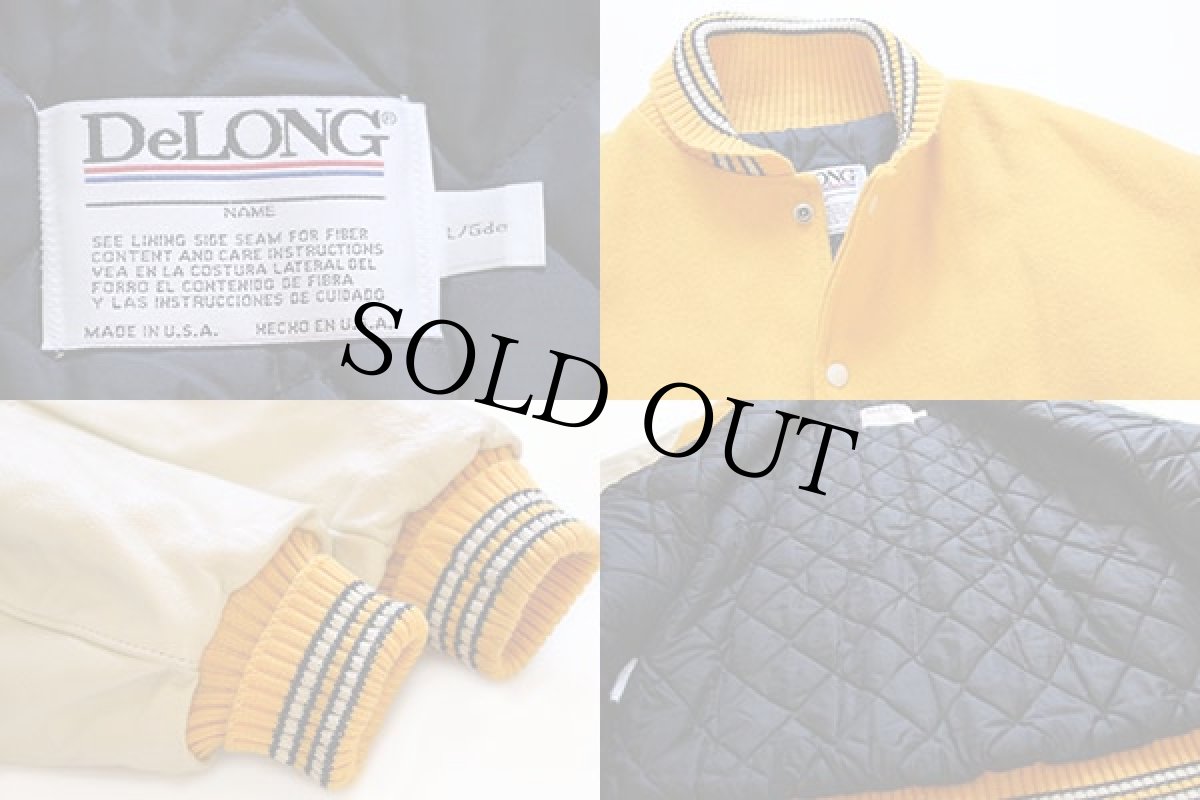 画像3: 90s USA製 DeLONGデロング メルトン ウール 袖革スタジャン 黄×クリーム L (3)