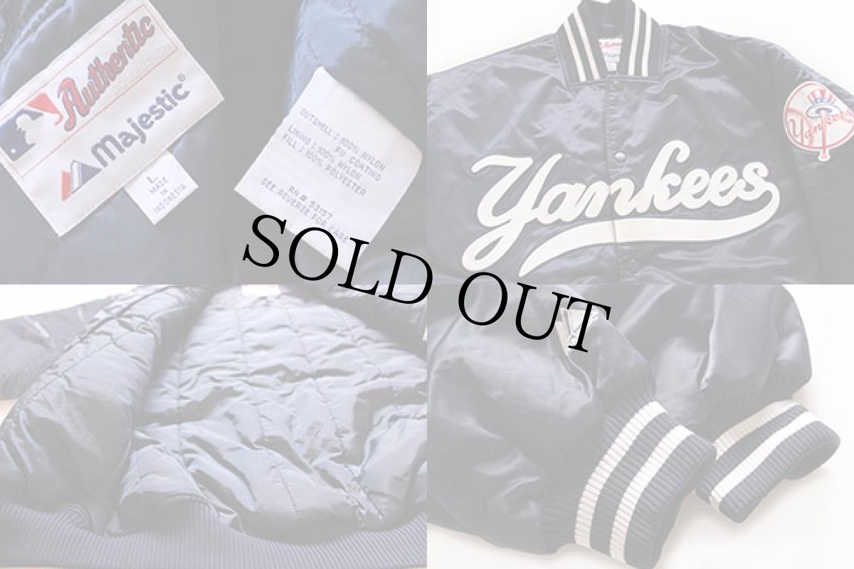画像3: 90s Majestic MLB New York Yankees ニューヨーク ヤンキース ナイロンスタジャン 紺 L (3)