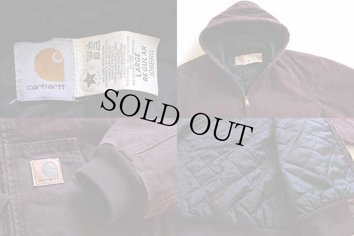 画像3: 80s USA製 carharttカーハート キルティングライナー ダック地 アクティブジャケット パーカー バーガンディ L (3)