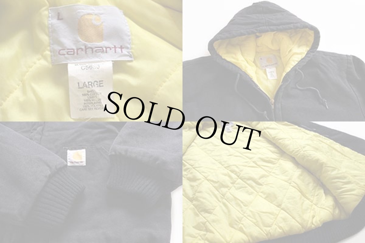 画像3: 90s USA製 carharttカーハート キルティングライナー ダック地 アクティブジャケット パーカー 黒 L (3)