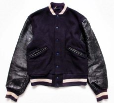 画像1: 60s BUTWINバトウィン メルトン ウール 袖革スタジャン 紫×黒 38 (1)