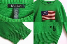 画像3: LAUREN ラルフローレン 星条旗 コットンニット セーター 緑 L (3)
