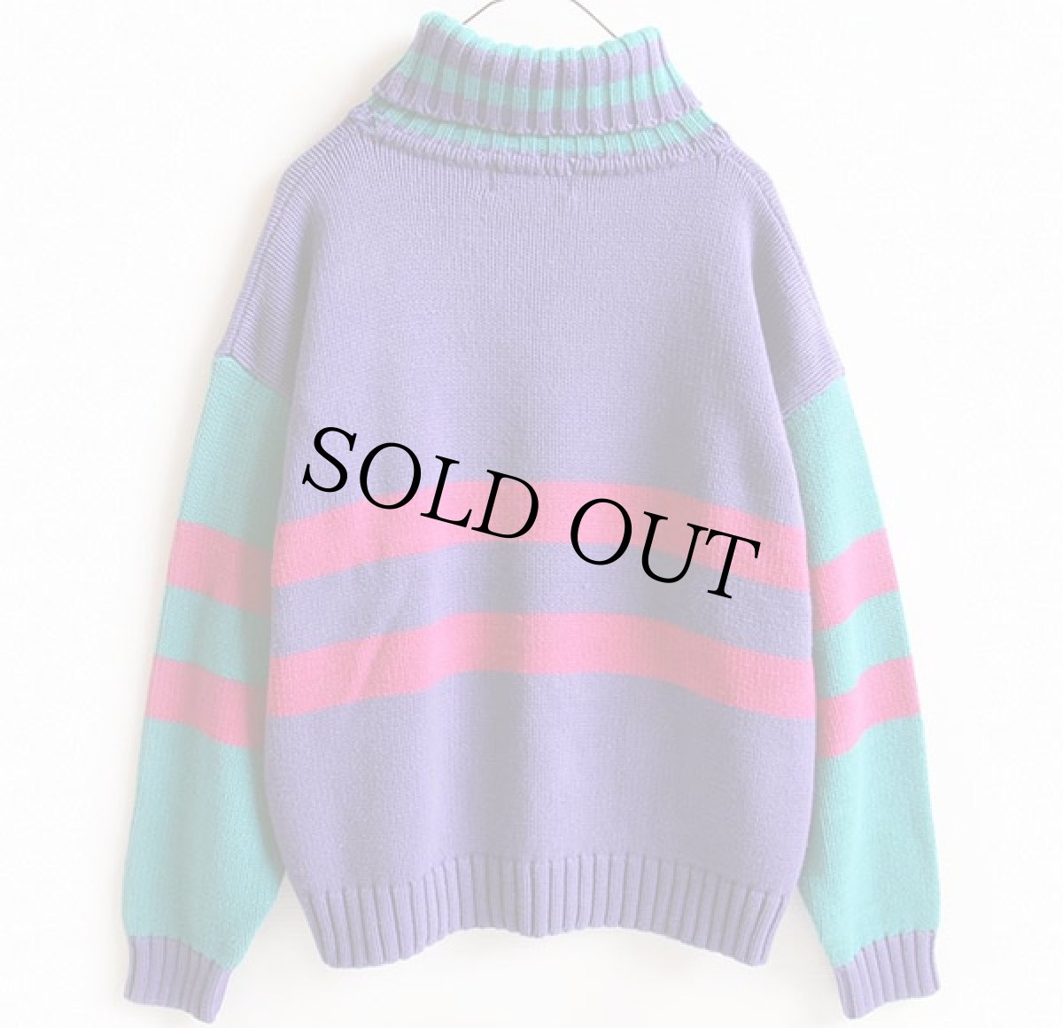 画像2: 90s EddieBauerエディーバウアー マルチカラー タートルネック コットンニットセーター M (2)