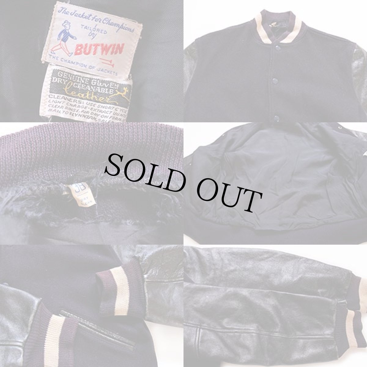 画像3: 60s BUTWINバトウィン メルトン ウール 袖革スタジャン 紫×黒 38 (3)