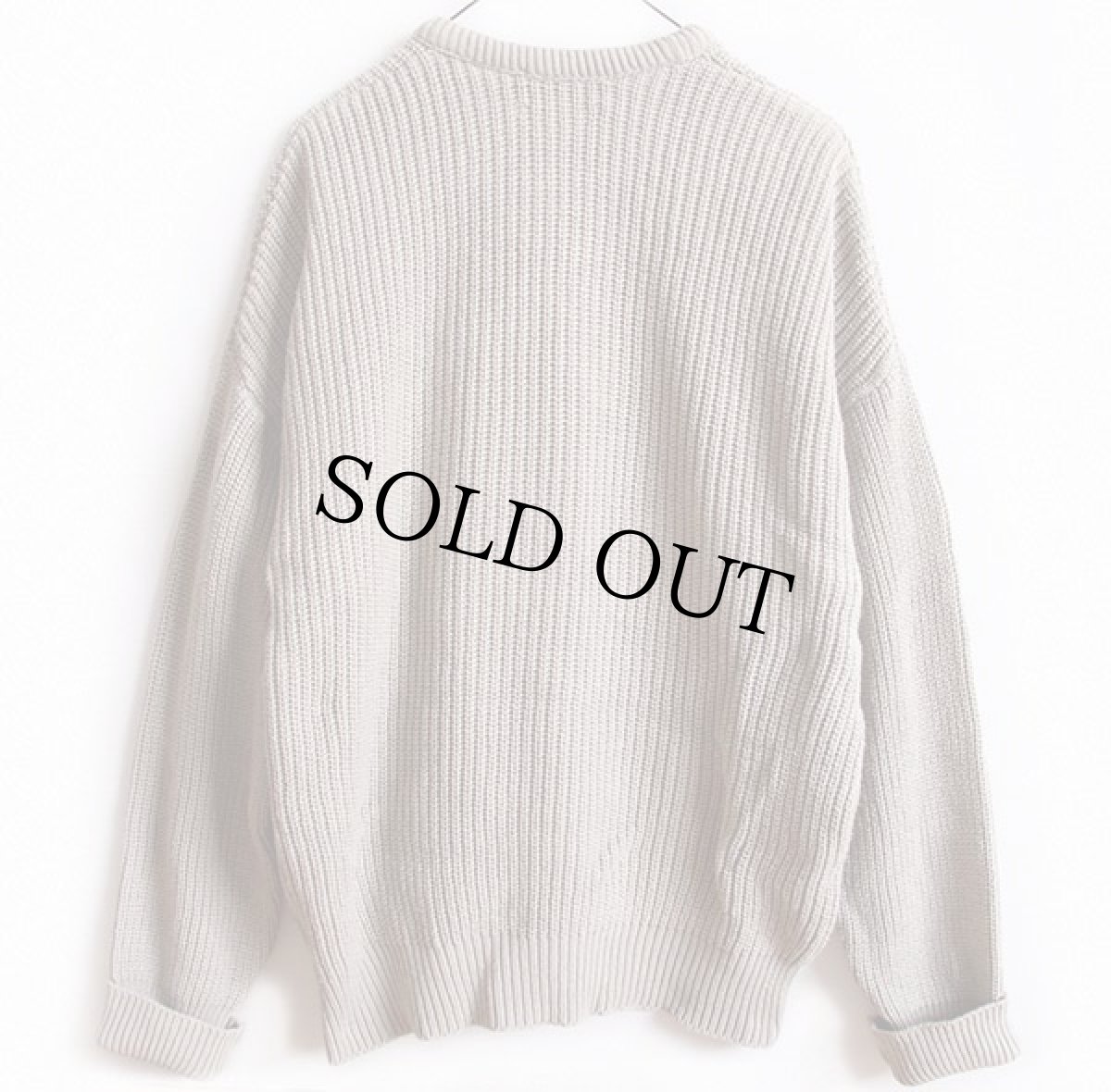 画像2: 80s USA製 EddieBauerエディーバウアー 無地 ローゲージ コットンニット セーター グレーベージュ M (2)