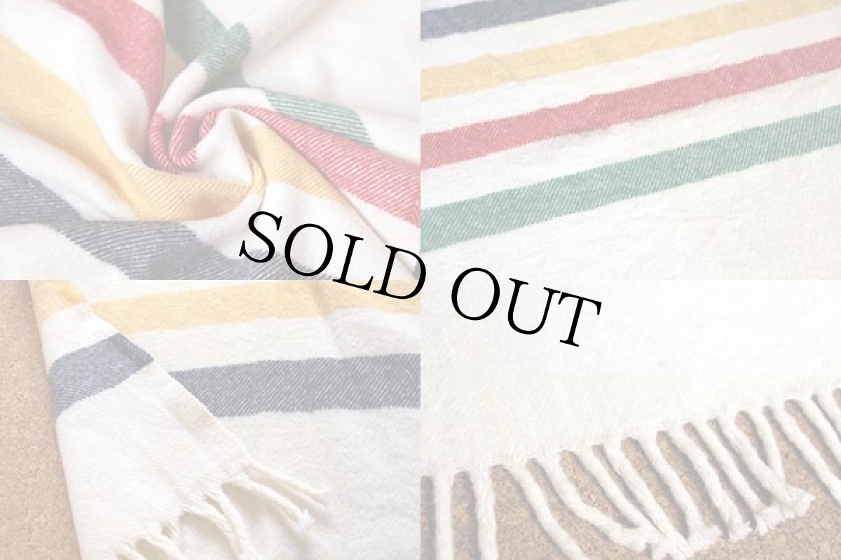 画像3: ビンテージ UNKNOWN マルチボーダー ウール ブランケット (3)