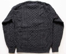 画像2: アイルランド製 aran crafts ケーブル編み ウールニット セーター チャコール M (2)