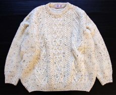 画像1: スコットランド製 highland home ケーブル編み ネップ入り ウールニット セーター ナチュラル XL★フィッシャーマン (1)