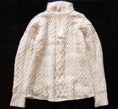 画像1: アイルランド製 aran crafts ハイネック ケーブル編み メリノウールニット セーター ナチュラル L★フィッシャーマン (1)