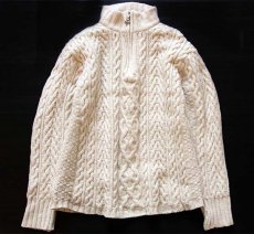 画像1: アイルランド製 aran crafts ハイネック ケーブル編み メリノウールニット セーター ナチュラル L (1)