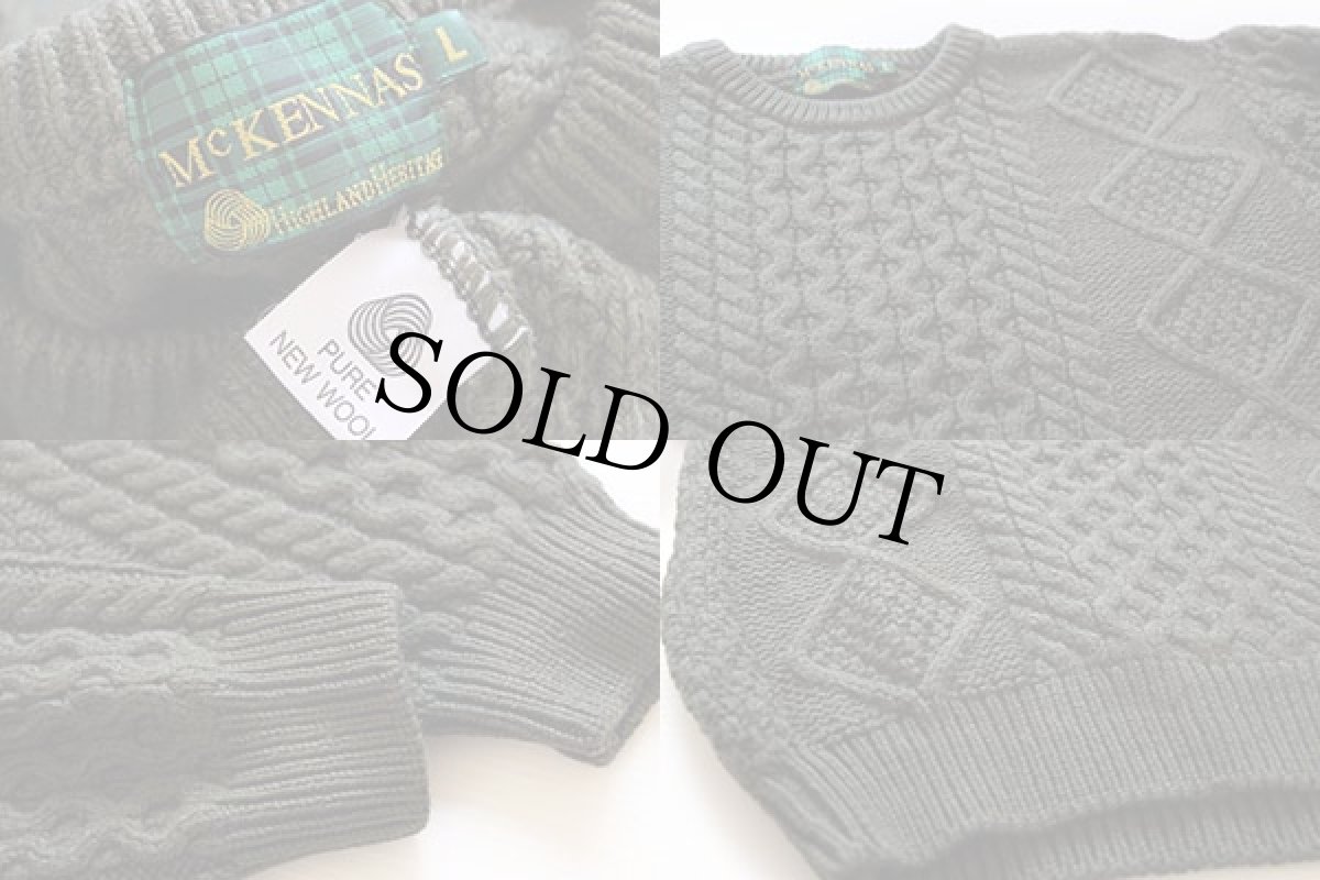 画像3: McKENNAS ケーブル編み ウールニット セーター 緑 L★フィッシャーマン (3)