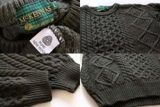 画像3: McKENNAS ケーブル編み ウールニット セーター 緑 L★フィッシャーマン (3)