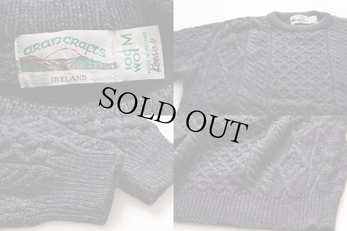 画像3: アイルランド製 aran crafts ケーブル編み ウールニット セーター チャコール M★フィッシャーマン (3)
