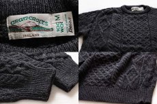 画像3: アイルランド製 aran crafts ケーブル編み ウールニット セーター チャコール M (3)